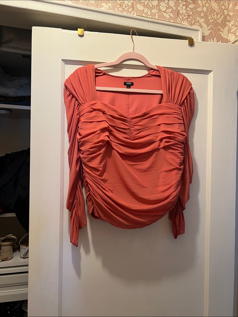 2000s Express Ruched Long-Sleeve Blouse in‎ Coral